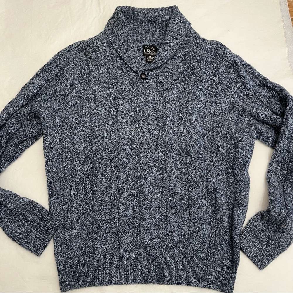 Jos. A. Bank Blue Lambs Wool Blend Grandpa Sweater